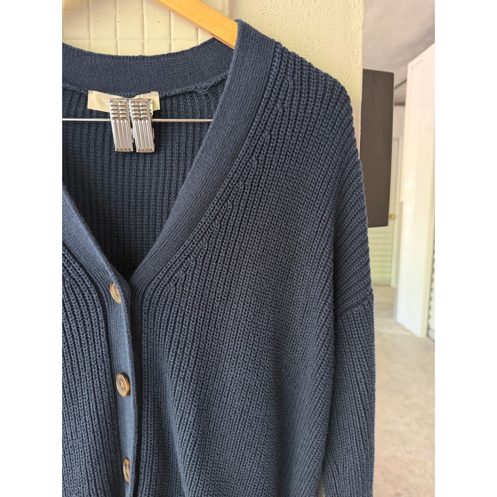 LOFT Cotton Knit Navy Blue Shaker Cardigan Sweater Button Front Large - Picture 3 of 9